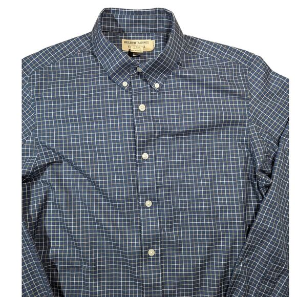 Duluth Trading Classic Button Shirt Men’s L Tall Cotton Long Sleeve Blue Check - Picture 2 of 4